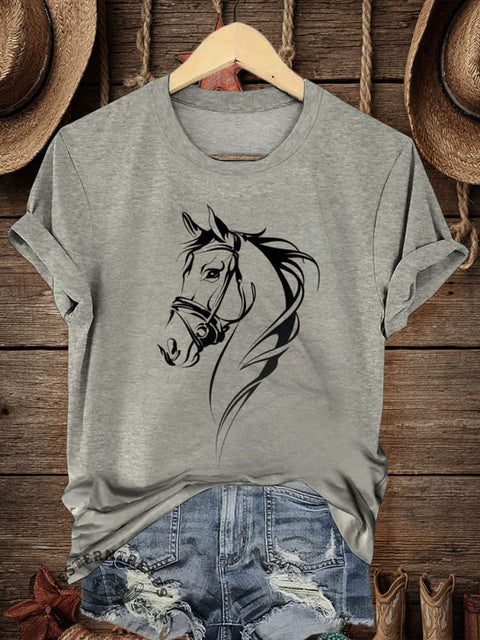 Retro Horse Art Print Casual T-shirt