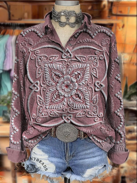 Western Style Print Women's Print Casual Cotton Shirt