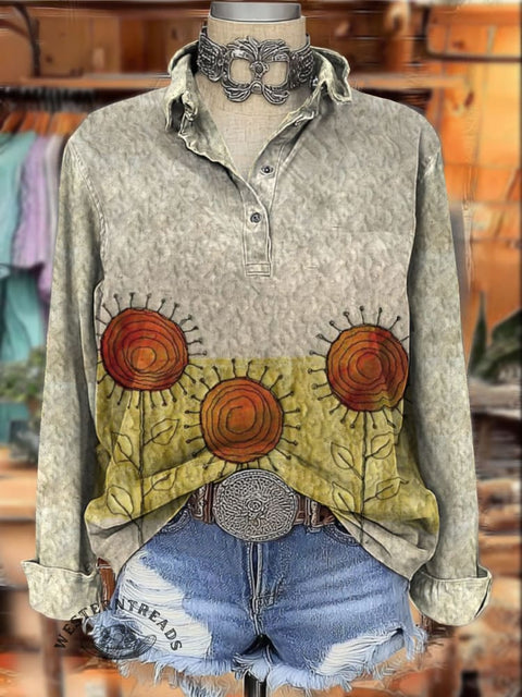 Floral Print Women's Print Casual Cotton Shirt