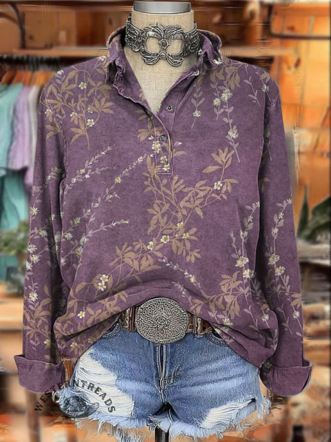 Floral Print Women's Print Casual Cotton Shirt