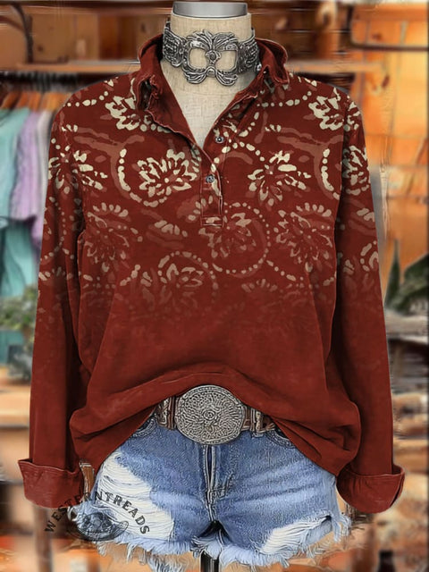 Western Style Print Women's Print Casual Cotton Shirt