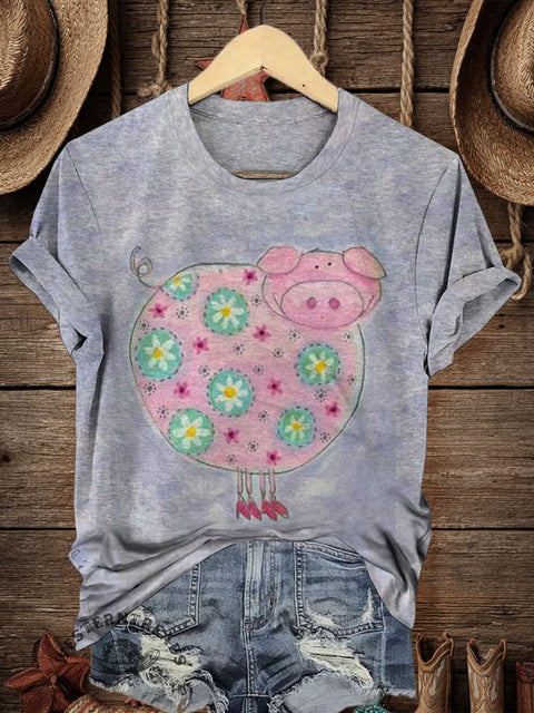 Retro Farm Art Print Casual T-shirt