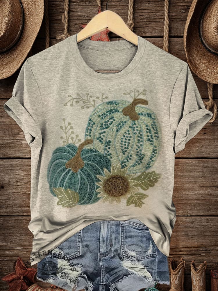 Retro Halloween Pumpkin Art Print Casual T-shirt