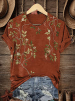 Retro Flower Art Print Casual T-shirt