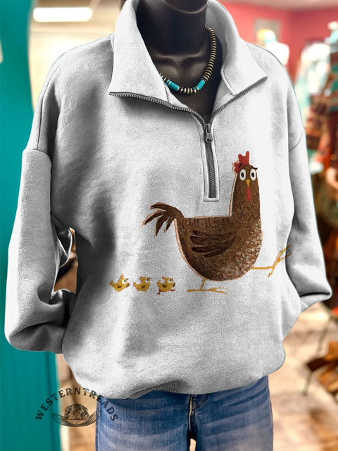 Farm Art Print Casual Long Sleeve Zip Sweatshirt