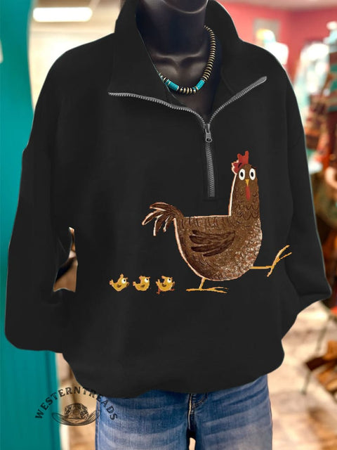Farm Art Print Casual Long Sleeve Zip Sweatshirt