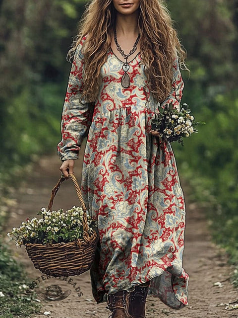 Floral Pattern Women's Print Pocket Cotton Dress
