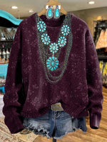 Vintage Floral Print Knit Pullover Sweater