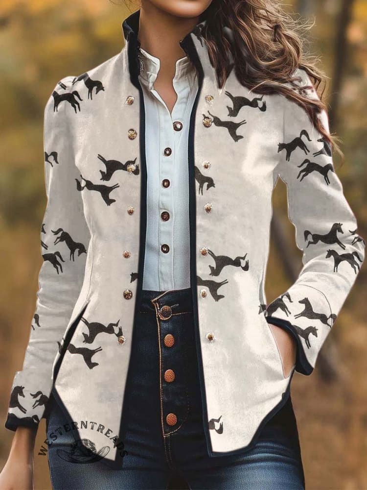 Women's Retro Horse Print Print Casual Jacket