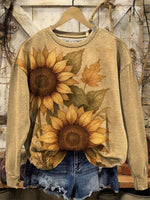 Vintage Sunflower Art Print Casual Cotton Sweatshirt