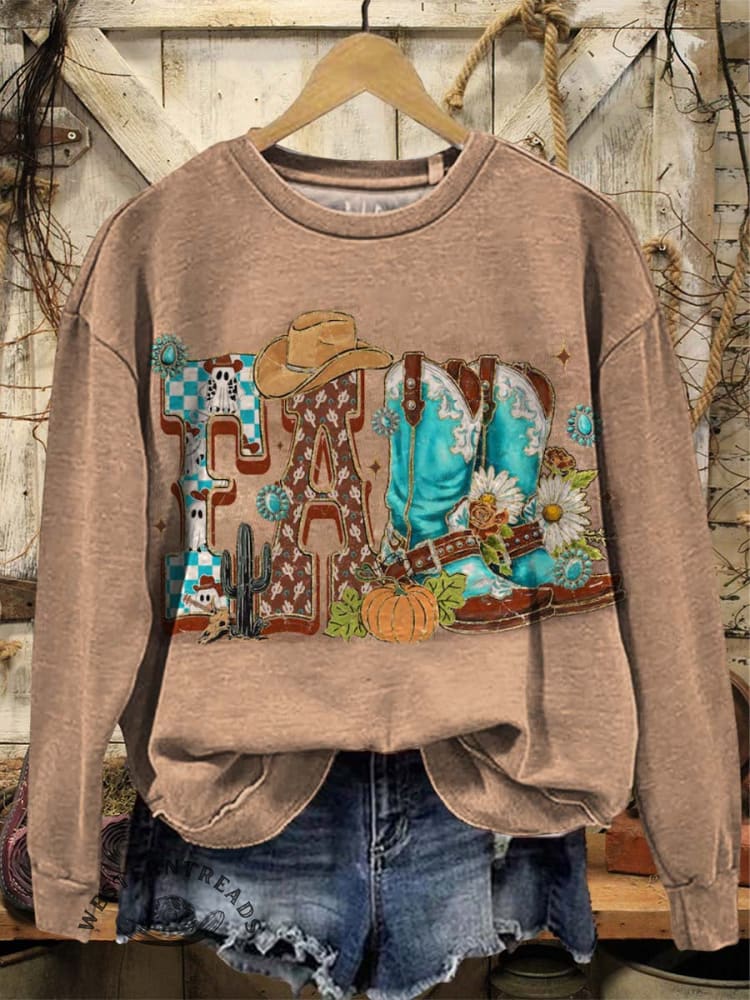 Vintage Fall Art Print Casual Cotton Sweatshirt