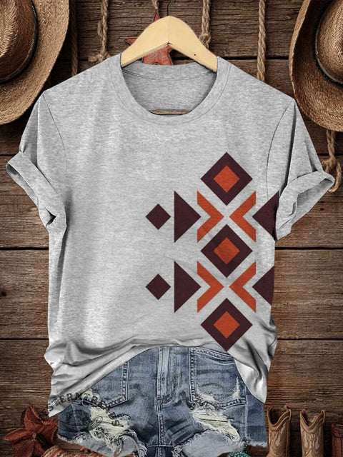 Retro Aztec Art Print Casual T-shirt