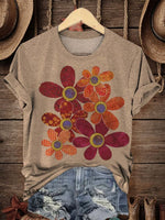 Retro Flower Art Print Casual T-shirt