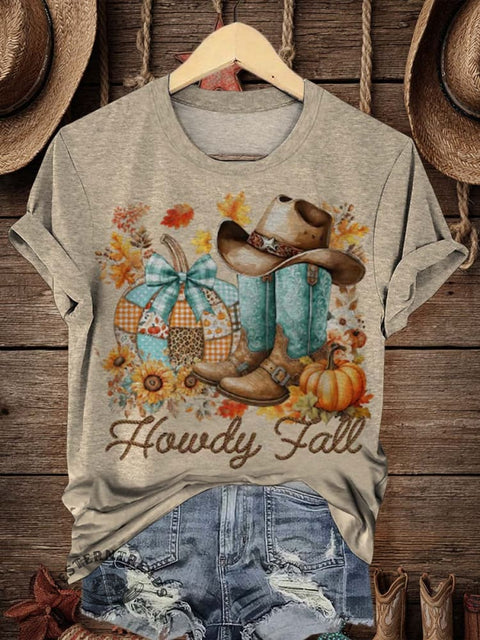 Retro Fall Pumpkin Art Print Casual T-shirt