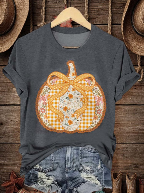 Retro Fall Pumpkin Art Print Casual T-shirt