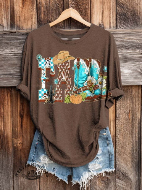 Retro Fall Art Print Casual Long Sleeve T-shirt
