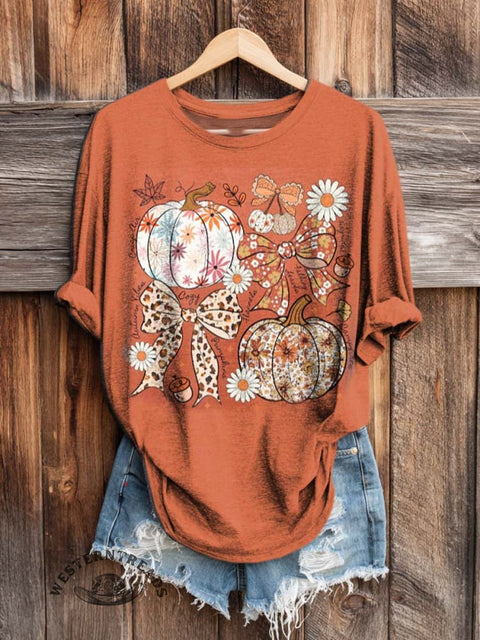 Retro Fall Art Print Casual Long Sleeve T-shirt