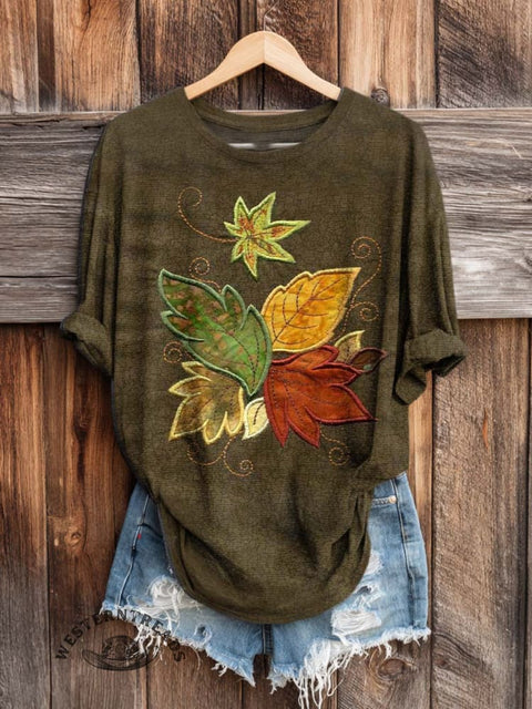 Retro Fall Art Print Casual Long Sleeve T-shirt