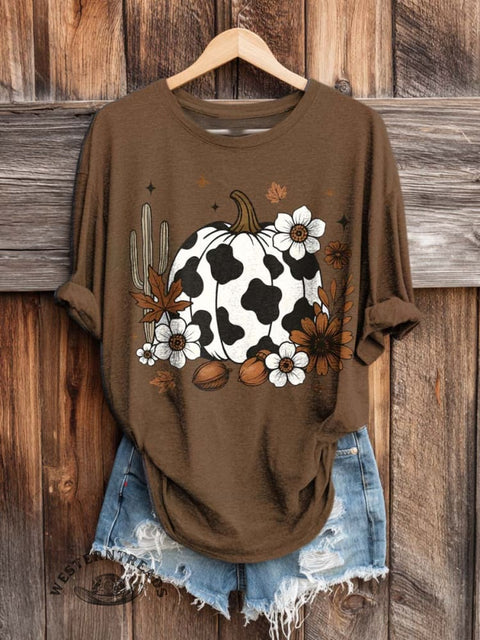 Retro Fall Art Print Casual Long Sleeve T-shirt