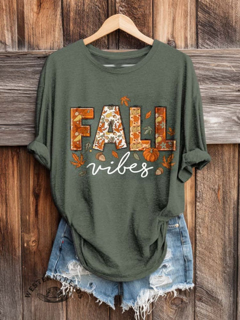 Retro Fall Art Print Casual Long Sleeve T-shirt