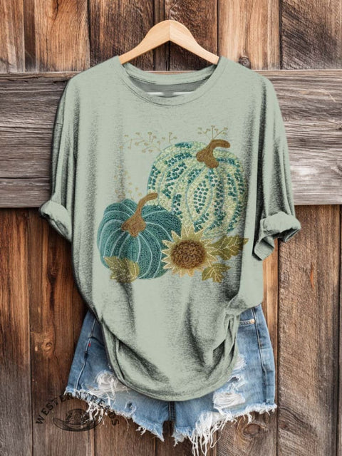 Retro Fall Art Print Casual Long Sleeve T-shirt