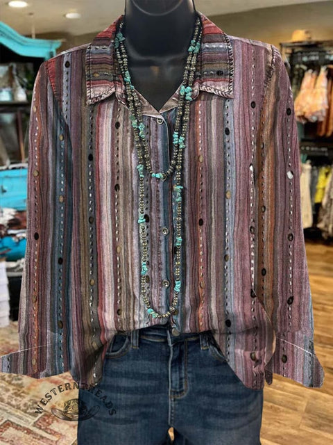 Women's Retro Stripe Print Casual Cotton Shirt
