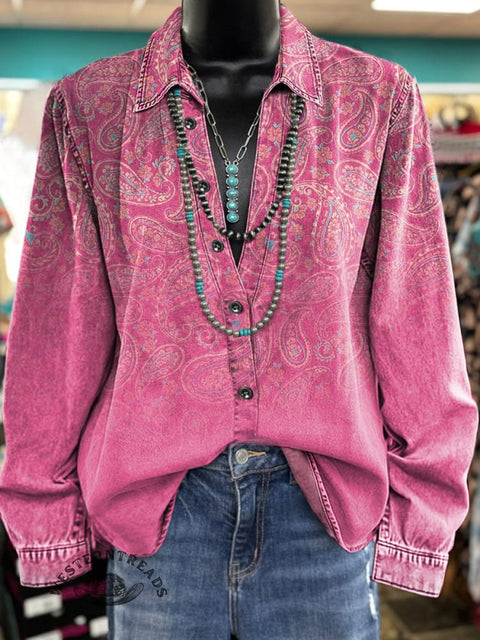 Women's Retro Paisley Print Casual Cotton Shirt