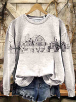 Vintage Fall Western Art Print Casual Cotton Sweatshirt
