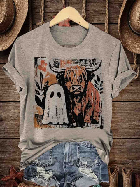 Retro Fall Pumpkin Art Print Casual T-shirt