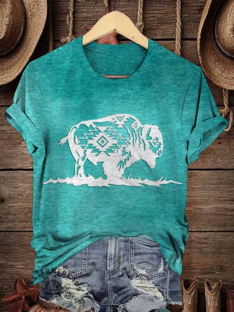 Retro Western Art Print Casual T-shirt