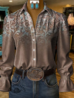 Women's Vintage Flower Print Casual Cotton Shirt