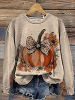 Thanksgiving Day Vintage Pumpkin Art Print Casual Cotton Sweatshirt