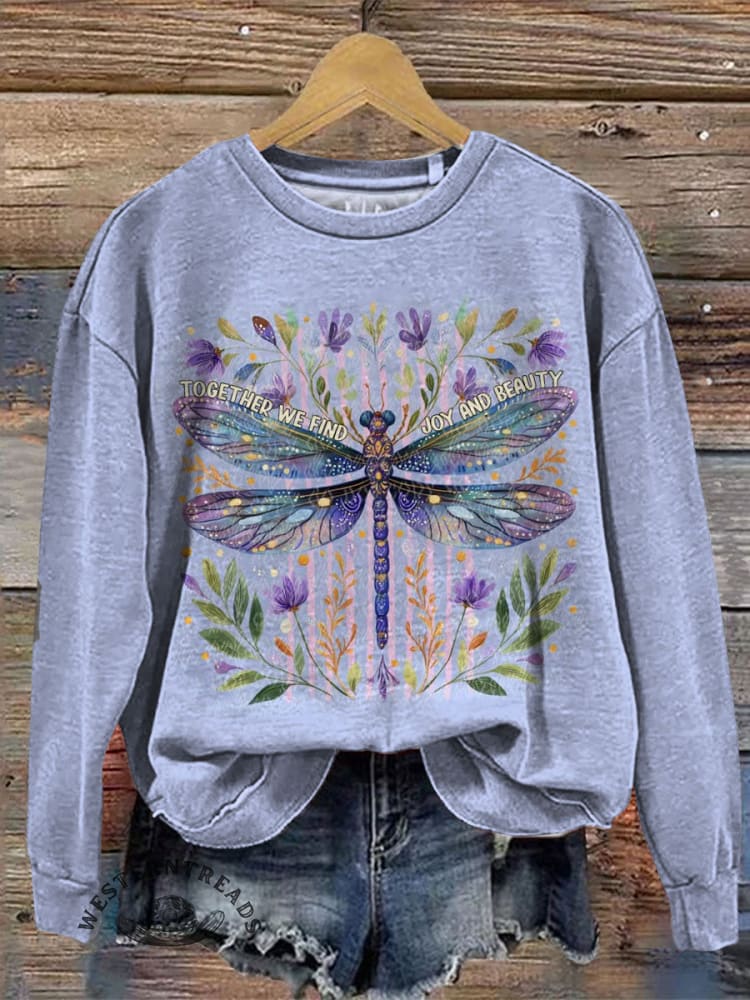 Vintage Dragonfly Print Casual Cotton Sweatshirt