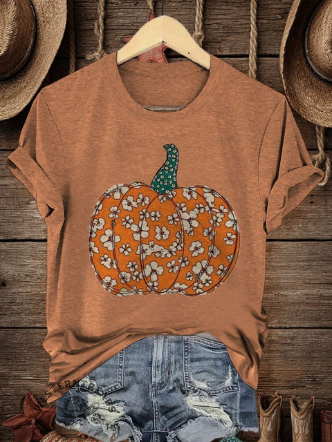 Retro Pumkin Art Print Casual T-shirt