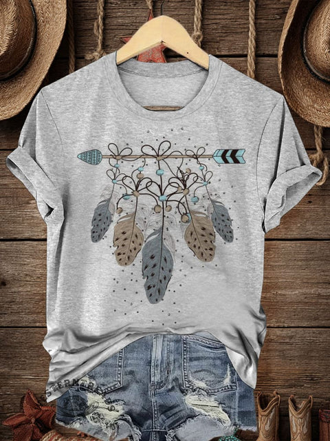 Retro Western Art Print Casual T-shirt