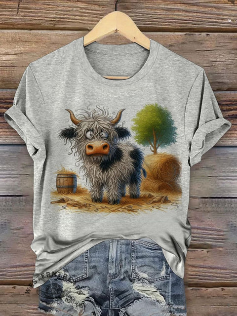Retro Farm Animal Art Print Casual T-shirt