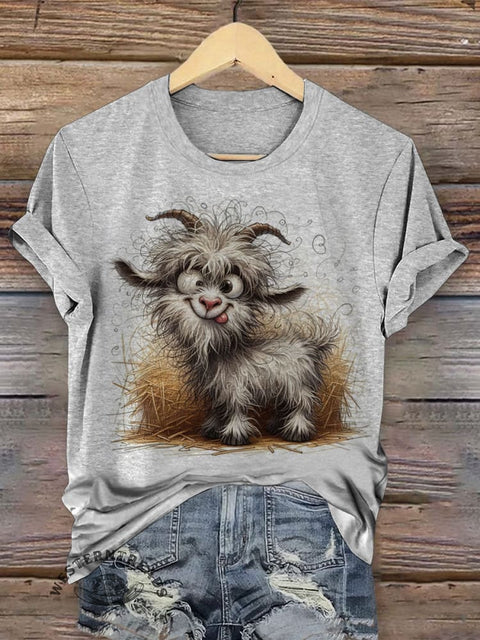 Retro Farm Animal Art Print Casual T-shirt