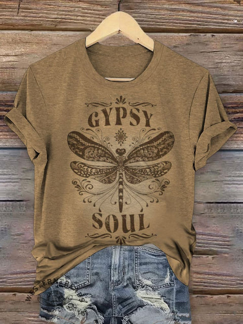 Retro Dragonfly Art Print Casual T-shirt