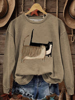 Retro Cat Art Print Casual T-shirt