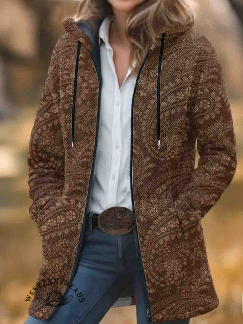 Paisley Print Unisex Plush Thick Long-Sleeved Cardigan Coat