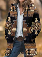 Aztec Print Unisex Plush Thick Long-Sleeved Cardigan Coat