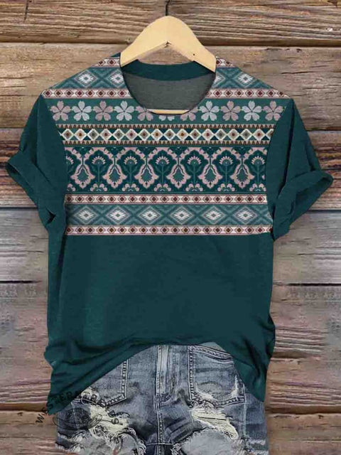 Retro Aztec Art Print Casual T-shirt