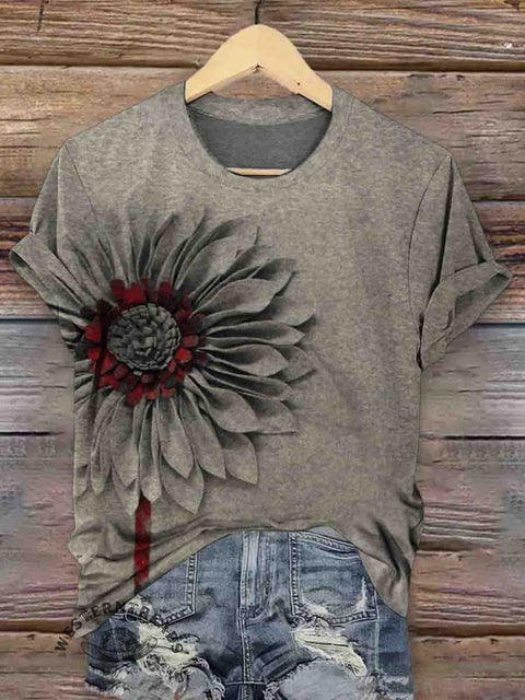 Retro Floral Art Print Casual T-shirt