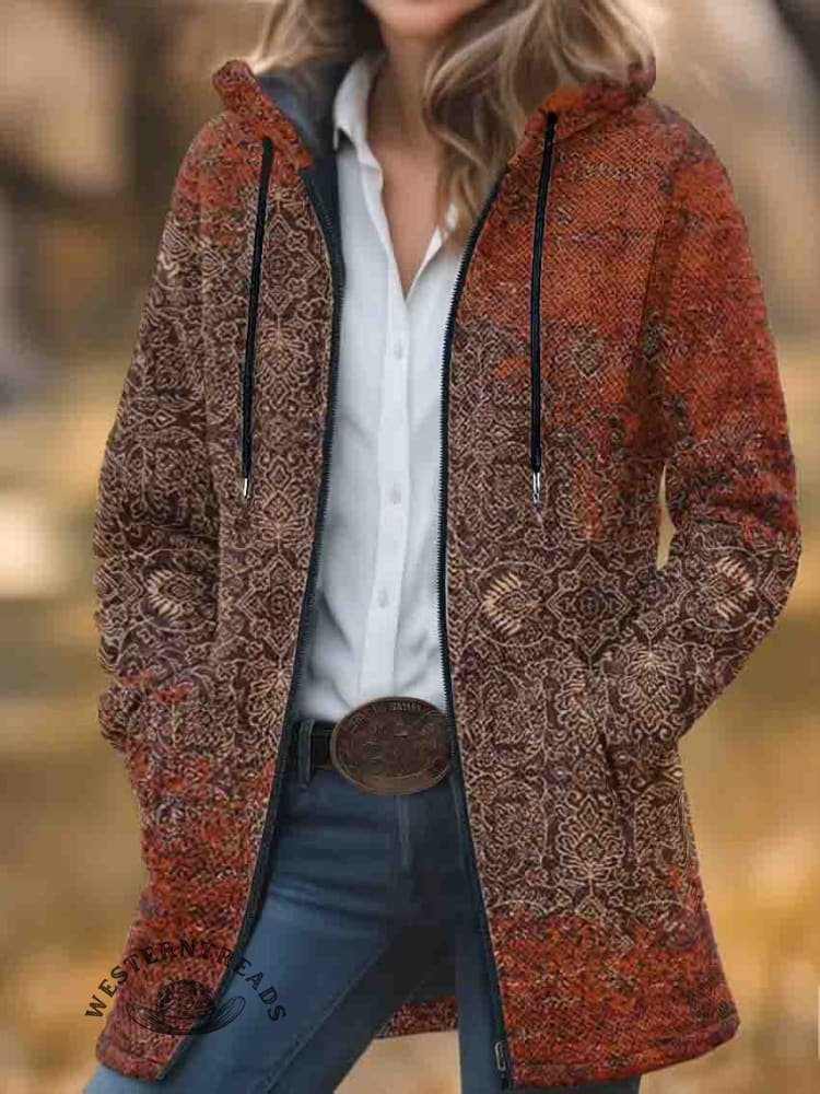 Aztec Print Unisex Plush Thick Long-Sleeved Cardigan Coat
