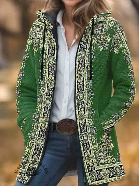 Aztec Print Unisex Plush Thick Long-Sleeved Cardigan Coat