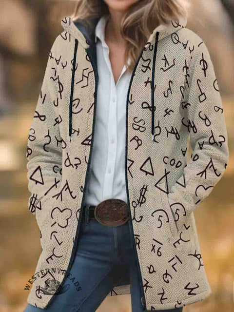 Western Print Unisex Plush Thick Long-Sleeved Cardigan Coat