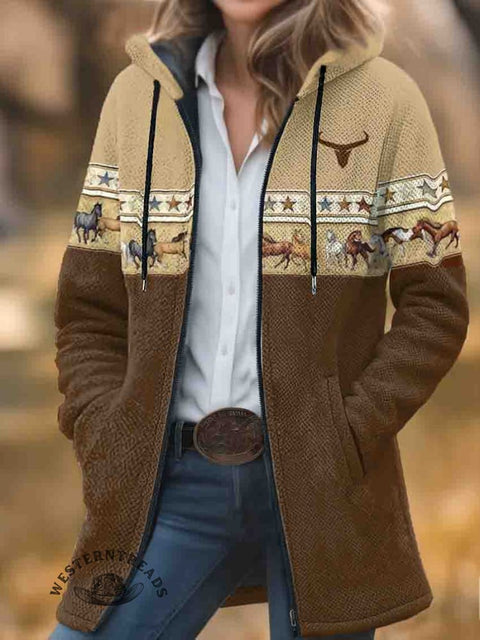 Aztec Print Unisex Plush Thick Long-Sleeved Cardigan Coat