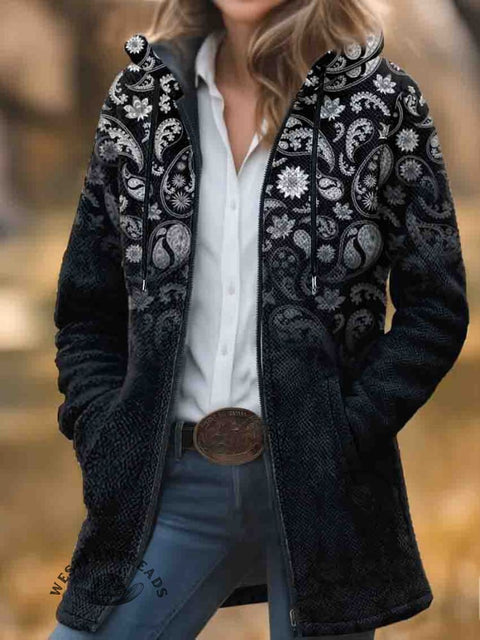 Paisley Print Unisex Plush Thick Long-Sleeved Cardigan Coat