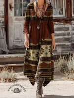 Vintage Aztec Pattern Women's Print Pocket Cotton Dress