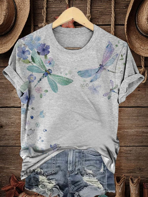 Retro Western Dragonfly Art Print Casual T-shirt